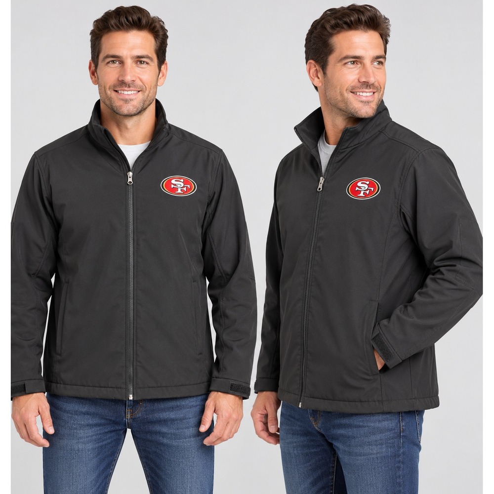NFL San Francisco 49ers Men XXL Black Softshell Windbreaker Full Zip Jacket